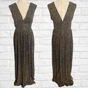 Aidan Mattox Sleeveless Deep V-Neck Low Back Maxi Formal Dress Black Metallic 12